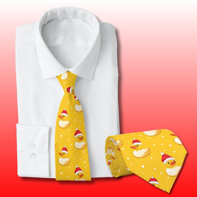 Christmas Duck Santa Fun Yellow and Red Polka Dot Tie (Rubber duck Santa makes for a funny Christmas tie this holiday season. )