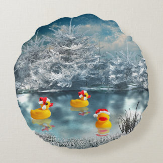 Christmas ducks round cushion
