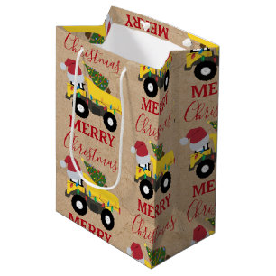 Christmas Dump Truck Construction Trucks Medium Gift Bag