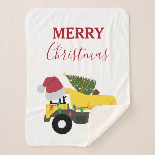 Christmas Dump Truck Construction Trucks Sherpa Blanket (Front)