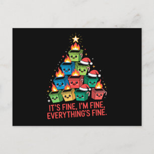 Christmas Dumpster Fire Tree It's Fine I'm Fine Holiday Postcard