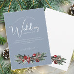 Christmas Dusty Blue Winter Festive Wedding Invitation<br><div class="desc">Christmas Dusty Blue Green Winter Festive Wedding Invitation - Elegant Foliage in Rustic Evergreen Hues. Embrace the enchantment of the season with our modern dusty blue Christmas wedding invitation, adorned in the rich and festive colours of red and green. This elegant invitation features delicate foliage accents, and red berries that...</div>