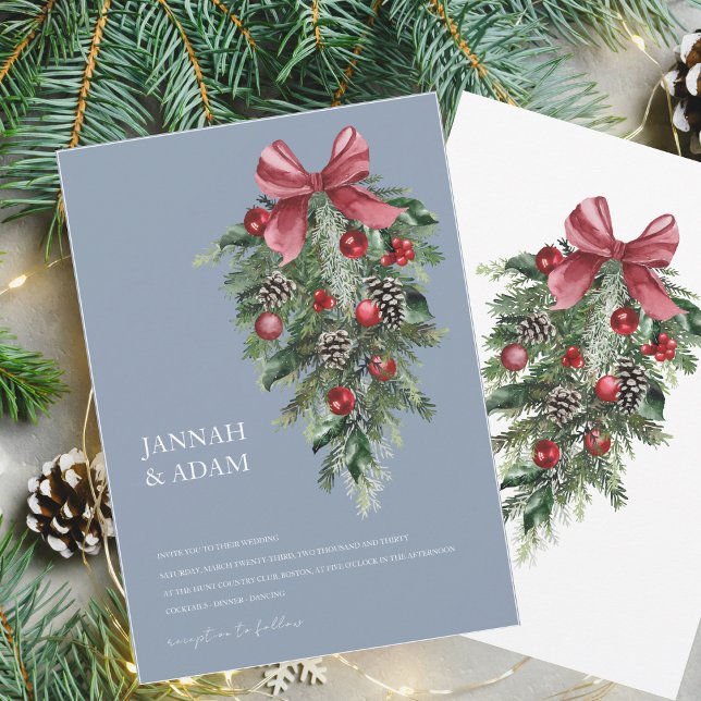 Christmas Dusty Blue Winter Festive Wedding Invitation (Creator Uploaded)