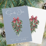 Christmas Dusty Blue Winter Festive Wedding Save The Date<br><div class="desc">Christmas Dusty Blue Green Winter Festive Wedding Save the Date Card - Elegant Foliage in Rustic Evergreen Hues. Embrace the enchantment of the season with our modern dusty blue Christmas wedding save-the-date card, adorned in the rich and festive colours of red and green. This elegant save-the-date card features delicate foliage...</div>