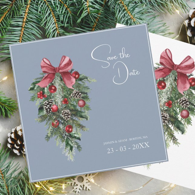 Christmas Dusty Blue Winter Festive Wedding Save The Date (Creator Uploaded)