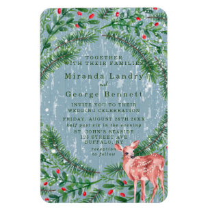 Christmas Dusty Blue Wood Deer Wedding Invite Magnet