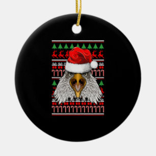 Christmas Eagle Santa Hat Cute Animal Ugly Xmas Ceramic Ornament