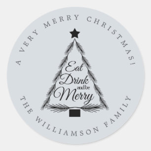 Christmas Eat Drink Merry Name Blue Envelope Seal