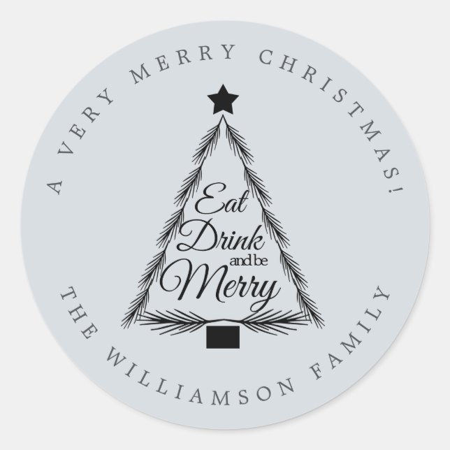 Christmas Eat Drink Merry Name Blue Envelope Seal (Front)