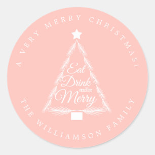 Christmas Eat Drink Merry Name Pink Envelope Seal