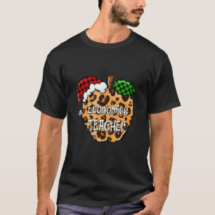 Christmas Economics Teacher Plaid Leopard Apple Sa T-Shirt