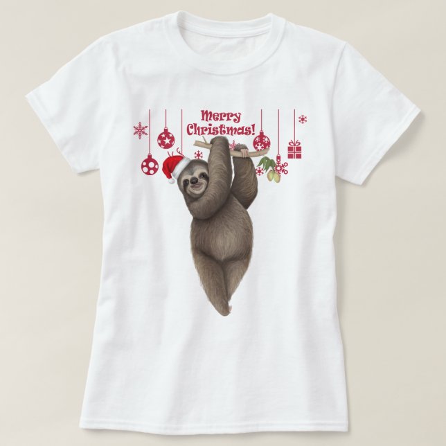 Christmas Edition Hanging Sloth T-Shirt (Design Front)