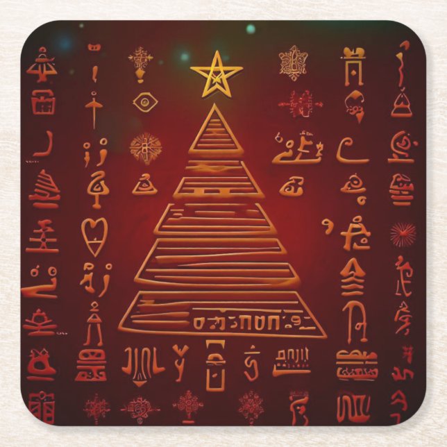 Christmas Egyptian Hieroglyphs 1 Square Paper Coaster (Front)