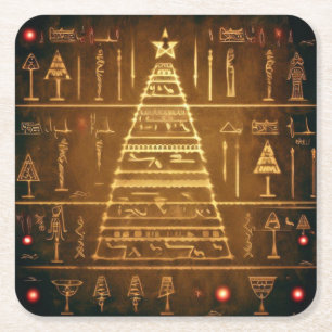 Christmas Egyptian Hieroglyphs 3 Square Paper Coaster