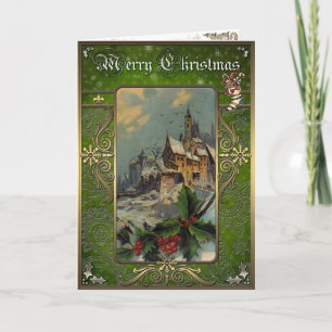 Christmas Elegance Card, Old castle in the winter. Holiday Card