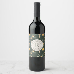 Christmas Elegance: Forest Green Watercolor Wine Wine Label