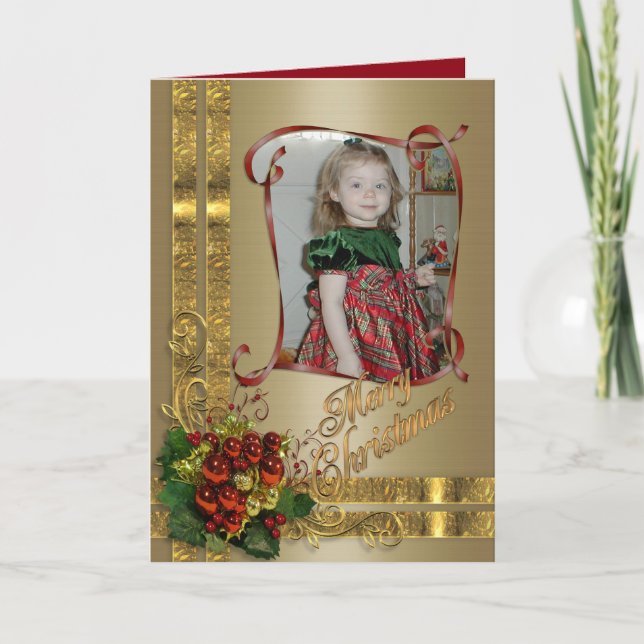 Christmas elegance photo card gold & red Victorian (Front)