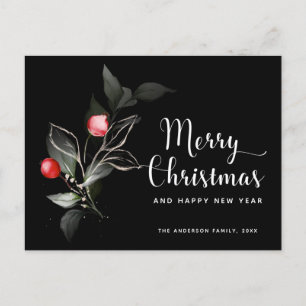 Christmas Elegant   Berries Black Holiday Postcard