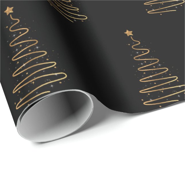 Christmas Elegant Black and Gold Tree  Wrapping Paper (Roll Corner)
