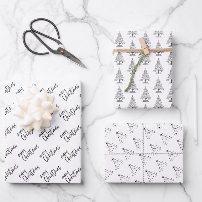 Christmas elegant black and white wrapping paper sheet (Front)