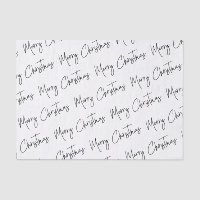 Christmas Elegant Black White Handwritten Merry Tissue Paper (Front)