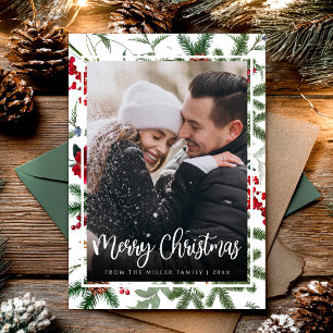 Christmas Elegant Botanical Photo Modern Holiday Card