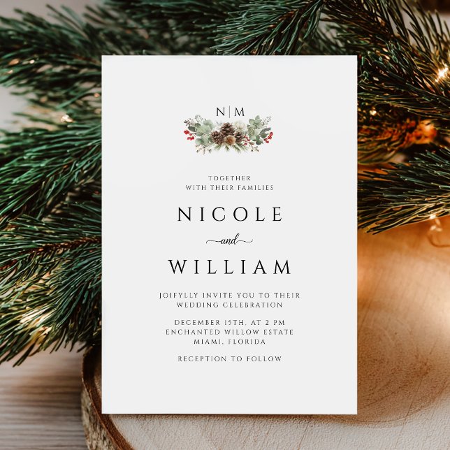 Christmas Elegant Botanical Wedding  Invitation (Creator Uploaded)