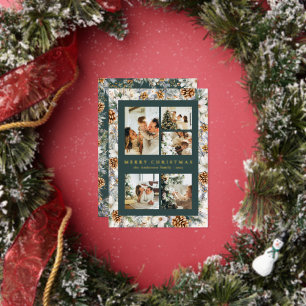 Christmas Elegant Dark Green Watercolor Botanical Foil Holiday Card