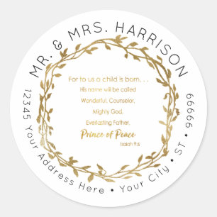 Christmas Elegant Gold Christian Scripture Address Classic Round Sticker