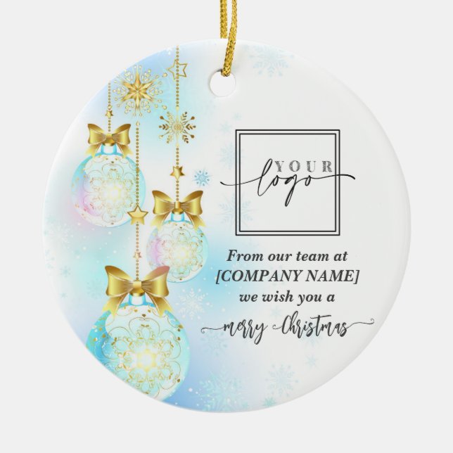 Christmas Elegant Gold Custom QR Code Company Logo Ceramic Ornament (Front)