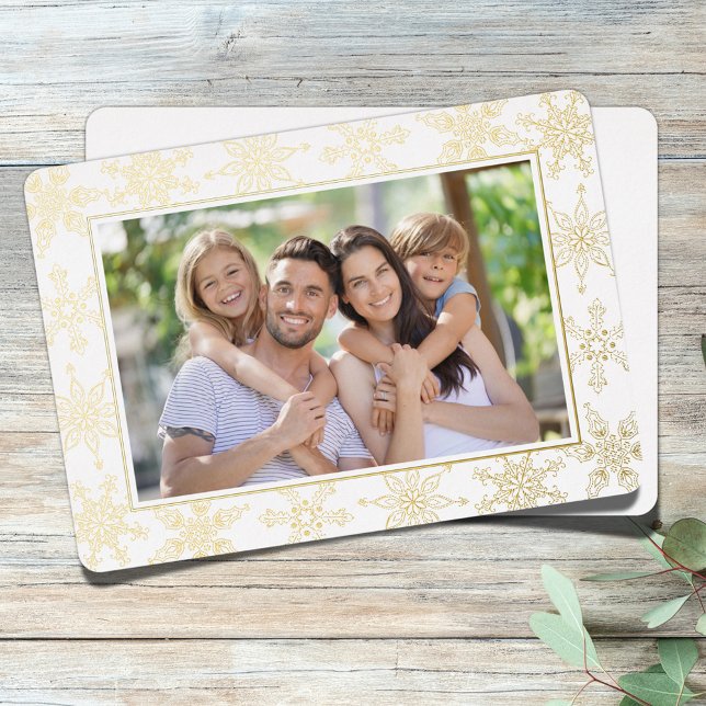 Christmas Elegant Gold Holiday Simple Snowflakes (Real gold foil simple snowflake pattern Holiday Christmas photo greeting card. )