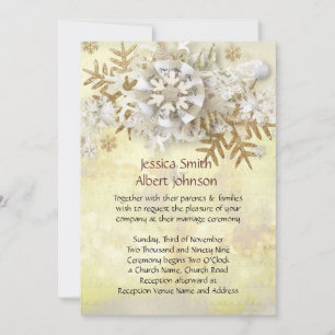 Christmas Elegant Gold Snowflakes Wedding Invite