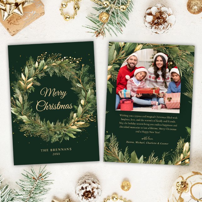 Christmas Elegant Green Botanical Modern Photo Holiday Card (Christmas Elegant Green Botanical Modern Photo Holiday Card)