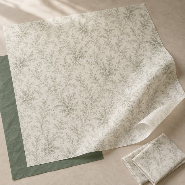 Christmas Elegant Green Foliage Pattern  Tissue Paper (Elegant green Christmas tissue paper with delicate foliage and timeless holiday charm.)