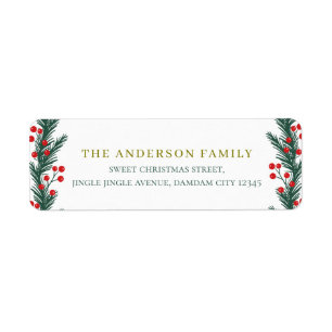 Christmas Elegant Holly Berry Return Address Label