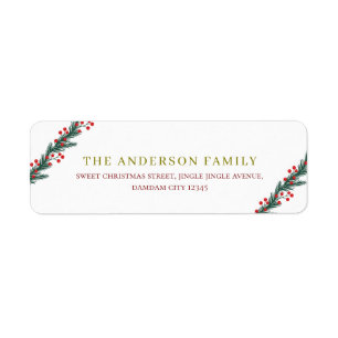 Christmas Elegant Holly Berry Return Address Label