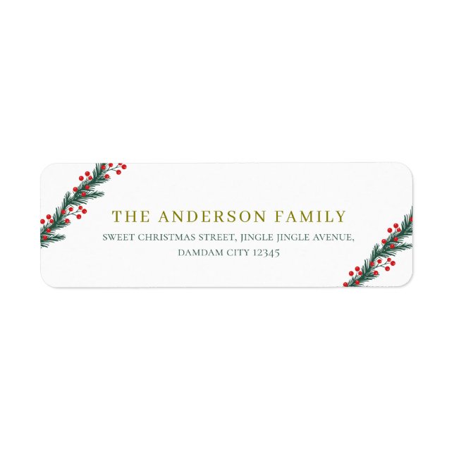 Christmas Elegant Holly Berry Return Address Label (Front)