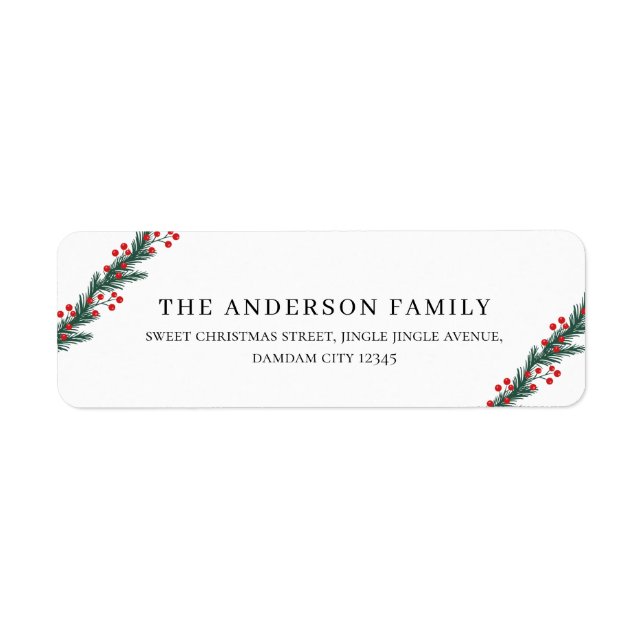 Christmas Elegant Holly Berry Return Address Label (Front)