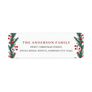 Christmas Elegant Holly Berry Return Address Return Address Label