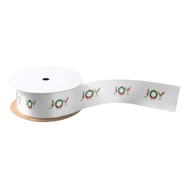 Christmas elegant joy script rustic wreath satin r ribbon (Spool)