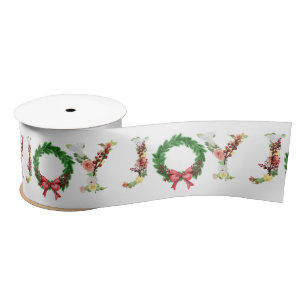 Christmas elegant joy script rustic wreath satin ribbon
