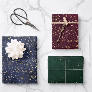 Christmas elegant luxury gold stars pattern wrapping paper sheet