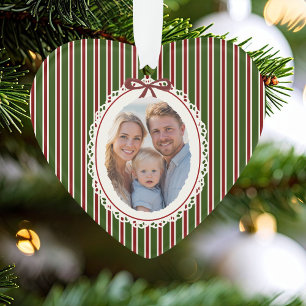 Christmas Elegant Oval Bow Photo Stripped Elegant Ornament