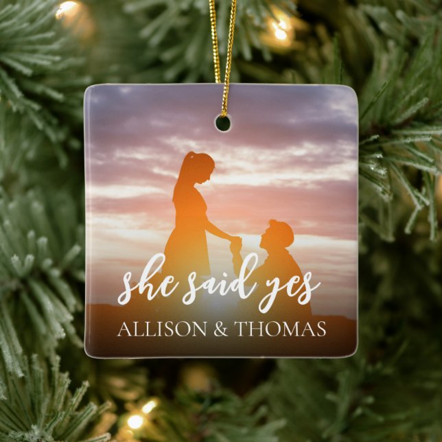 Christmas Elegant Photo Simple Minimalist Engaged  Ceramic Ornament (Tree)