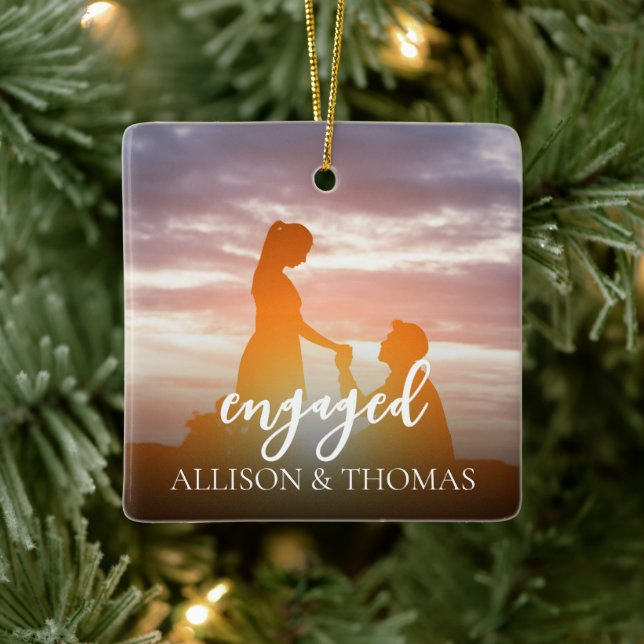 Christmas Elegant Photo Simple Minimalist Engaged Ceramic Ornament (Tree)