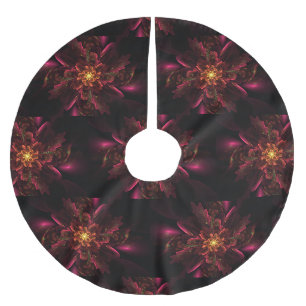 Christmas Elegant Pink Floral Black Brushed Polyester Tree Skirt