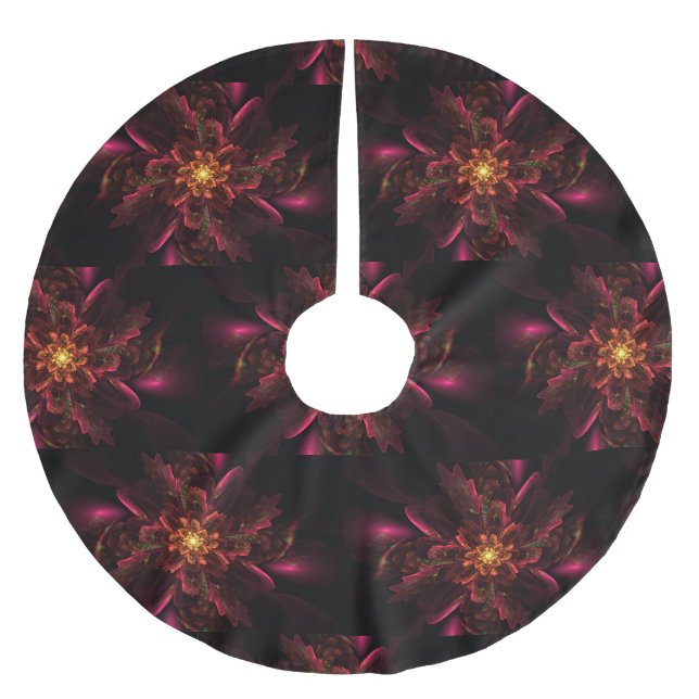 Christmas Elegant Pink Floral Black Brushed Polyester Tree Skirt (Front)