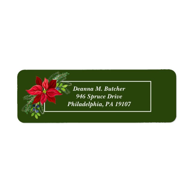 Christmas, Elegant Poinsettia Address Label Return Address Label (Front)