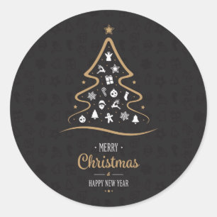 Christmas Elegant Premium Black Gold Classic Round Sticker