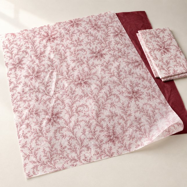 Christmas Elegant Red Foliage Pattern  Tissue Paper (Elegant red Christmas tissue paper with delicate foliage and timeless holiday charm.)